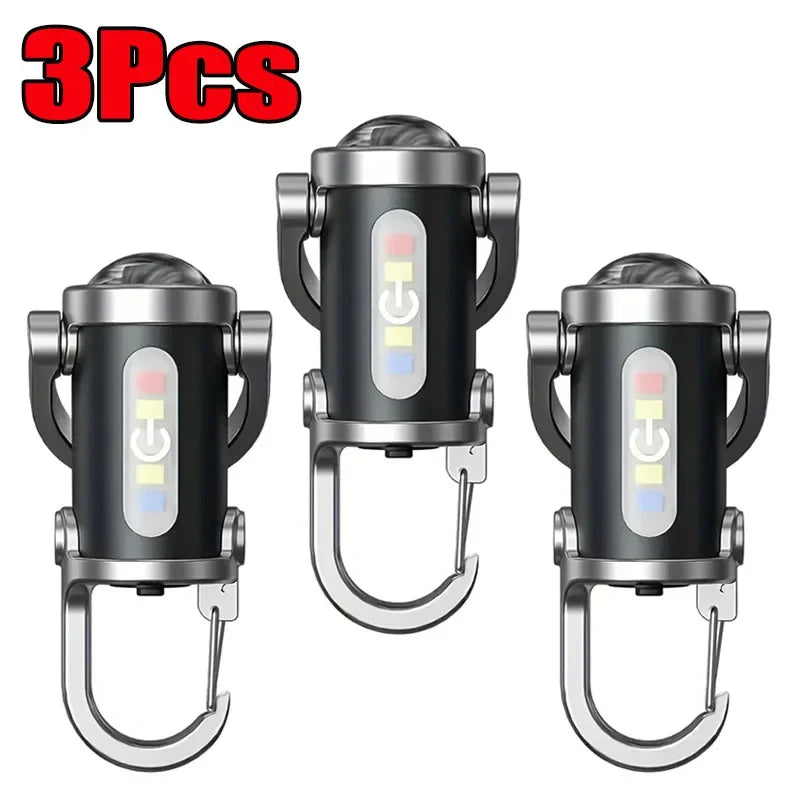 Mini Keychain Flashlight Rechargeable Pocket COB Working Light Outdoor Hook Emergency Warning Light for Camping Walking Hiking