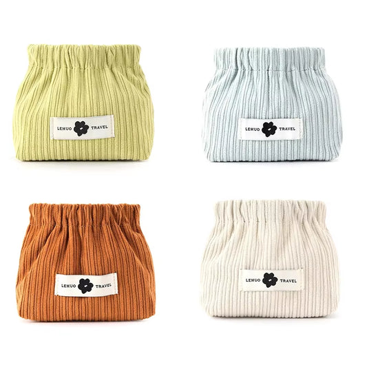 Abwr-Portable Travel Corduroy Elastic Storage Bag Corduroy Lipstick Bag Corduroy Storage Corduroy Elastic Hair Tie Organizer