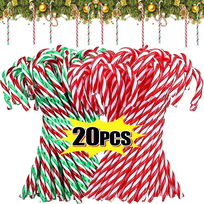 Christmas Candy Canes Xmas Tree Acrylic Crutch Hanging Pendant Ornaments New Year Party Home Decoration Kids Toy Gifts 10/20Pcs