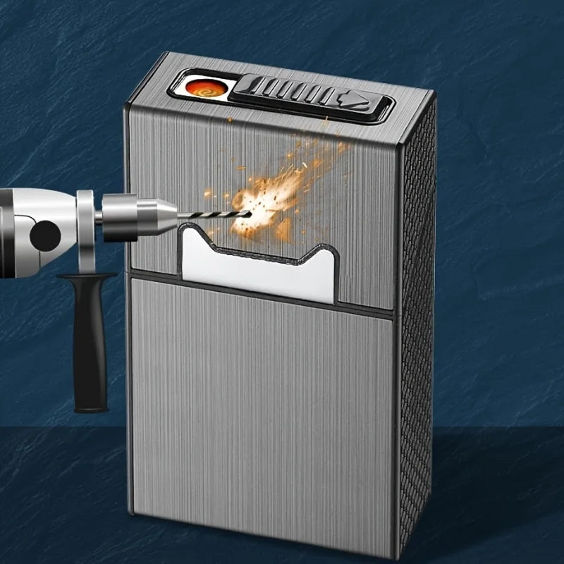 Cigarette Case with Lighter 2 in 1 USB Rechargeable Flameless Windproof Electric Lighter Cigarettes Box for Smoking Accessories