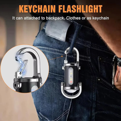Mini Keychain Flashlight Rechargeable Pocket COB Working Light Outdoor Hook Emergency Warning Light for Camping Walking Hiking