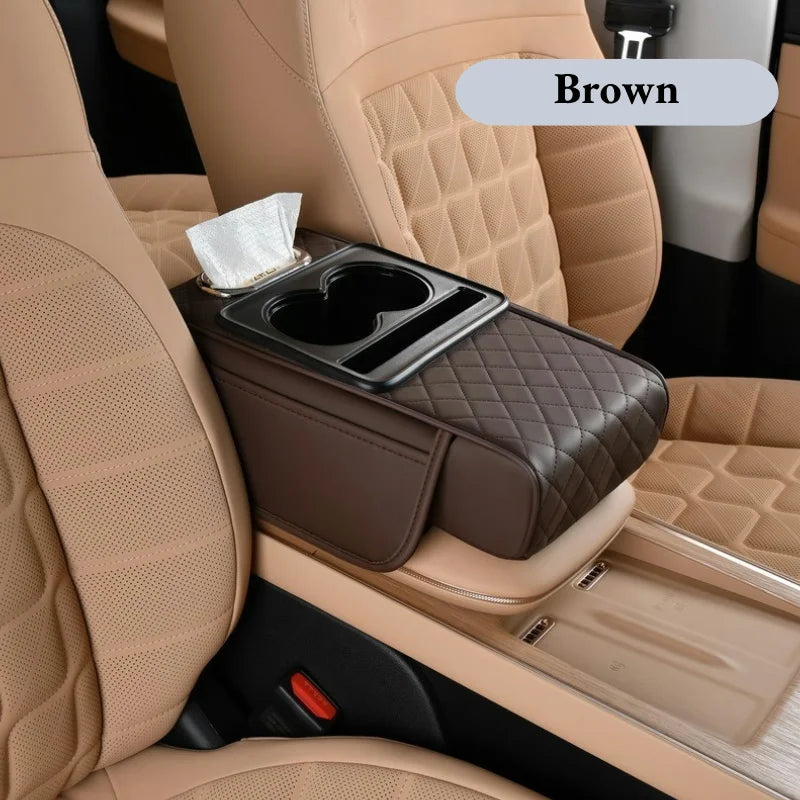Auto Center Console Armrest Cushion with 2 Cup Holder Armrest Heightening Pad Auto Amrest Pillow Cover Pad for All Seasons