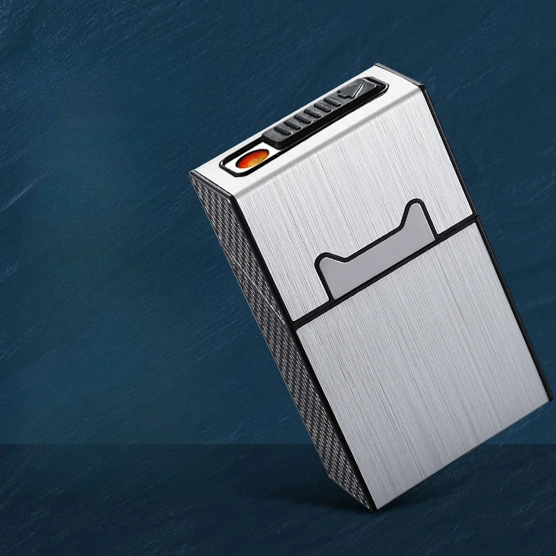 Cigarette Case with Lighter 2 in 1 USB Rechargeable Flameless Windproof Electric Lighter Cigarettes Box for Smoking Accessories
