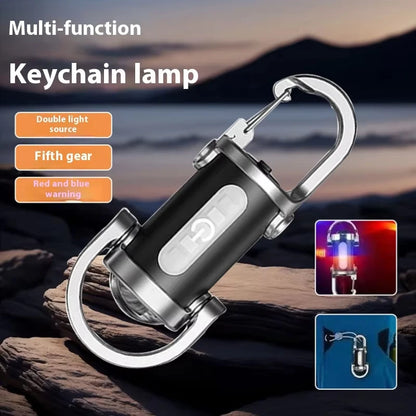 Mini Keychain Flashlight Rechargeable Pocket COB Working Light Outdoor Hook Emergency Warning Light for Camping Walking Hiking