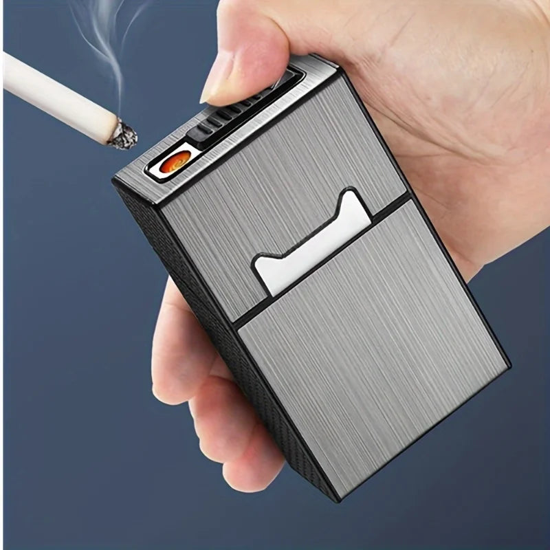 Cigarette Case with Lighter 2 in 1 USB Rechargeable Flameless Windproof Electric Lighter Cigarettes Box for Smoking Accessories