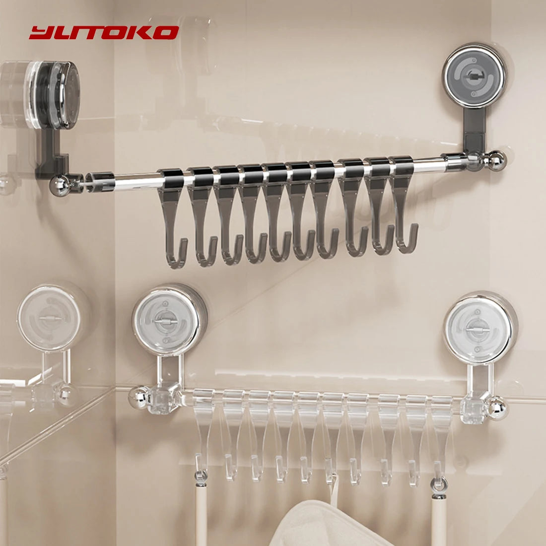 31/33.5Cm Bathroom Suction Cup Wall Towel Holder No-Punching Rotatable Towel Robe Coat Rack Kitchen Bathroom Shelf with 10 Hooks