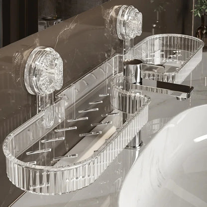 Bathroom Shelf Suction Cup Wall Mount Shower Shelf over Faucet Sink Rack Shampoo Holder No Drill Drain Basket Bathroom Organizer