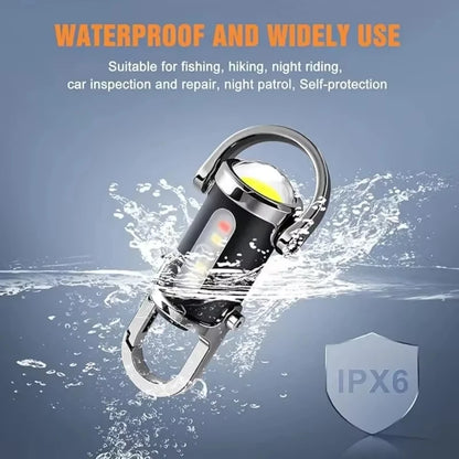 Mini Keychain Flashlight Rechargeable Pocket COB Working Light Outdoor Hook Emergency Warning Light for Camping Walking Hiking