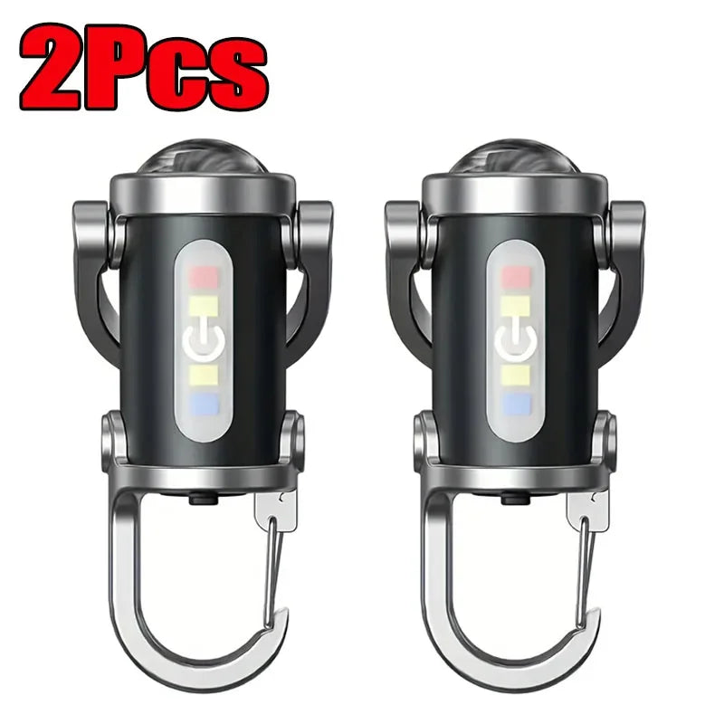 Mini Keychain Flashlight Rechargeable Pocket COB Working Light Outdoor Hook Emergency Warning Light for Camping Walking Hiking