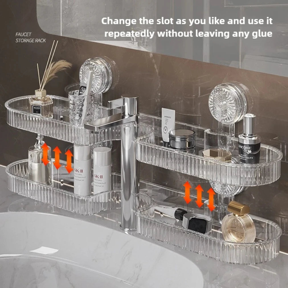 Bathroom Shelf Suction Cup Wall Mount Shower Shelf over Faucet Sink Rack Shampoo Holder No Drill Drain Basket Bathroom Organizer