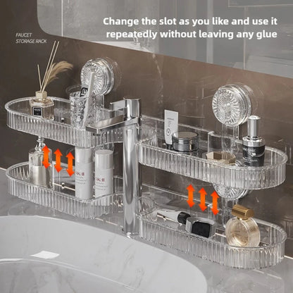 Bathroom Shelf Suction Cup Wall Mount Shower Shelf over Faucet Sink Rack Shampoo Holder No Drill Drain Basket Bathroom Organizer